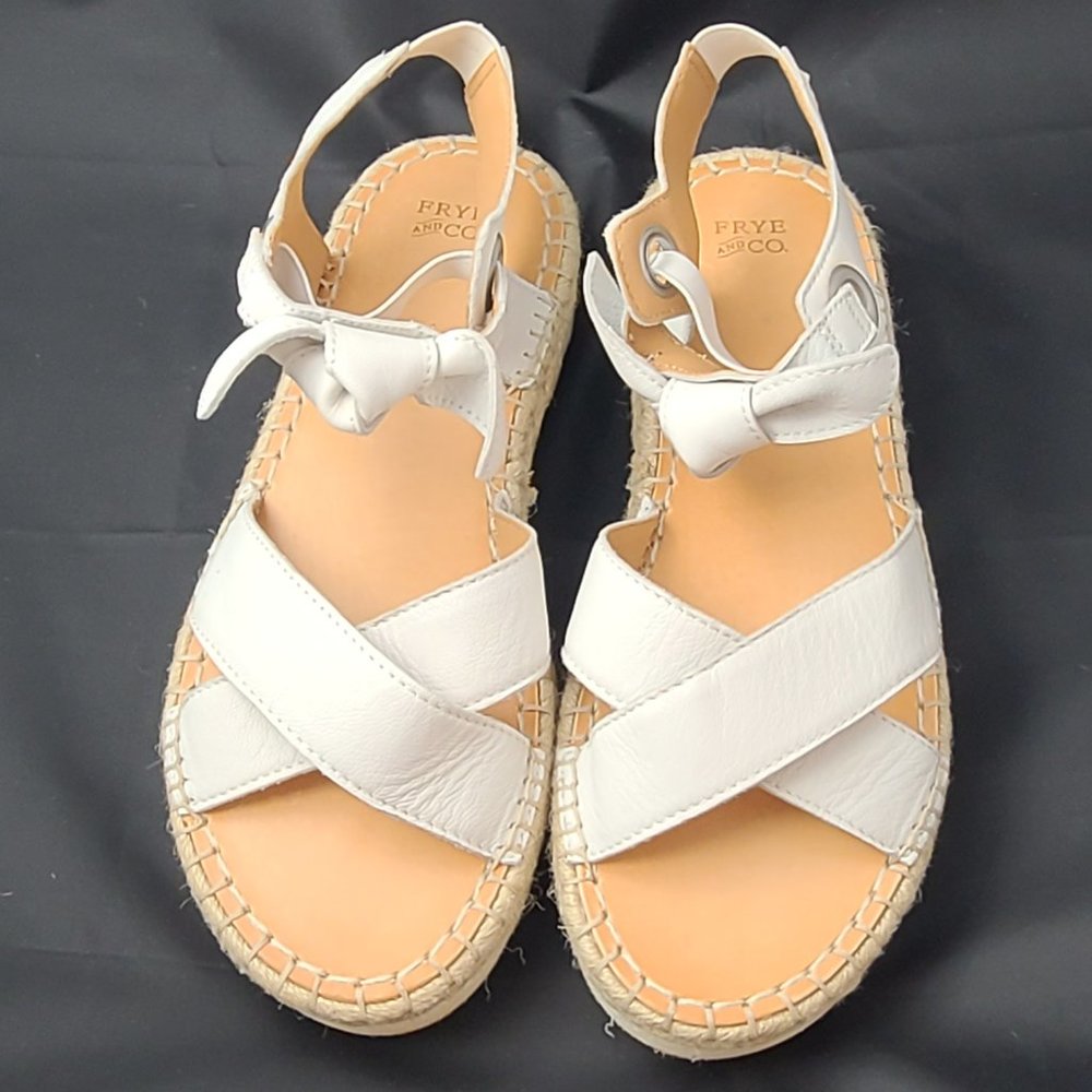 Frye and Co Lula Bow Espadrille Wedge Sandals White Size 10 - Picture 7 of 7